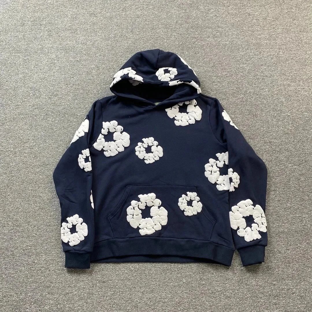 Floral Print Hooded Sweatshirt Set Navy Red Black Gray Casual Loungewear