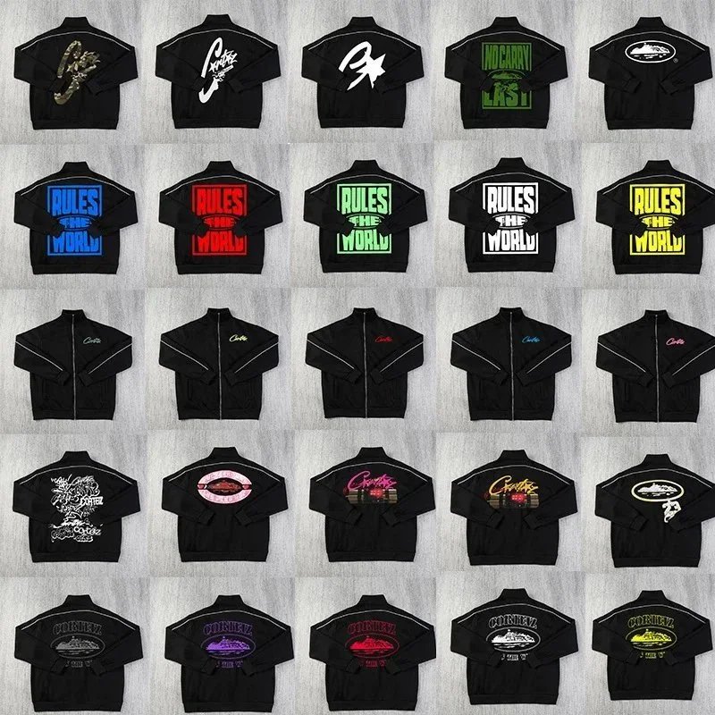 Black Zip-Up Track Jacket with Various Back Graphics