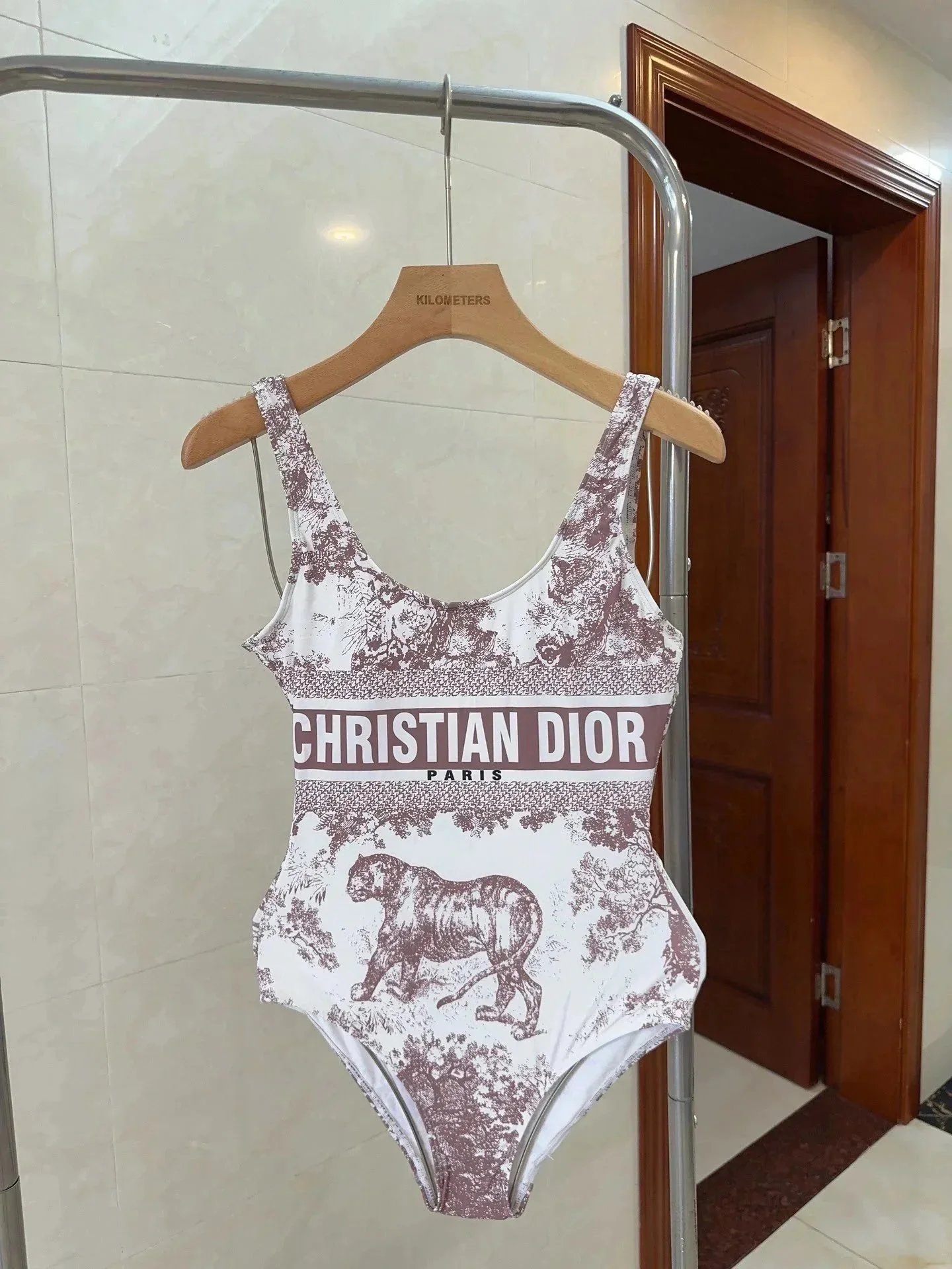 Christian Dior One-Piece Swimsuit with Tiger Print White