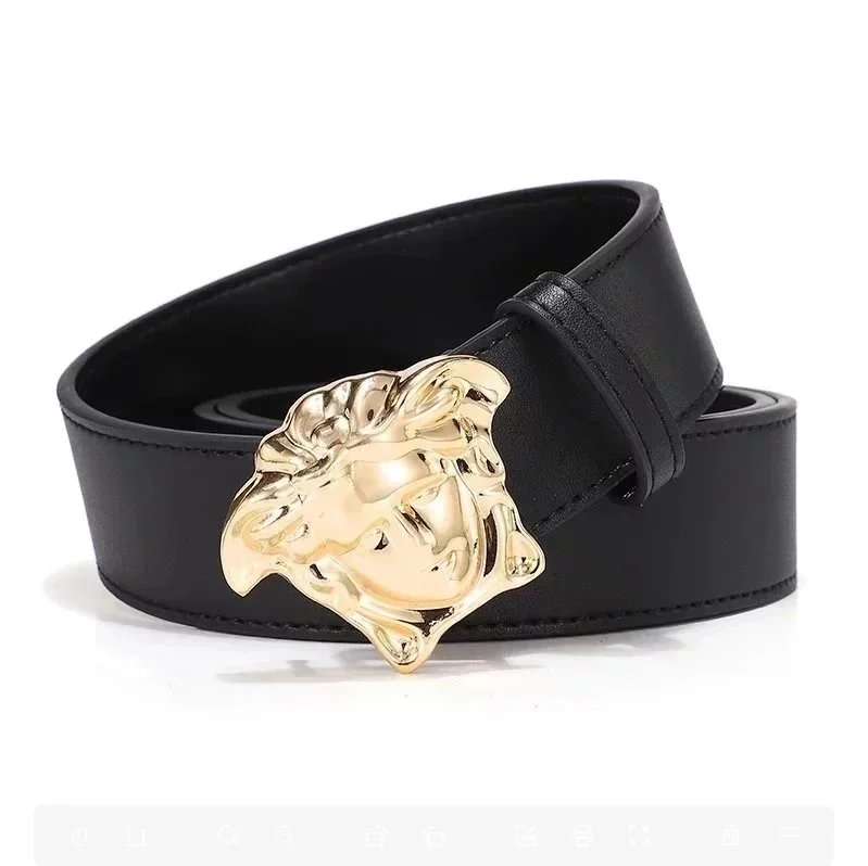 Versace Versace Medusa Head Belt in Black and Gold Black