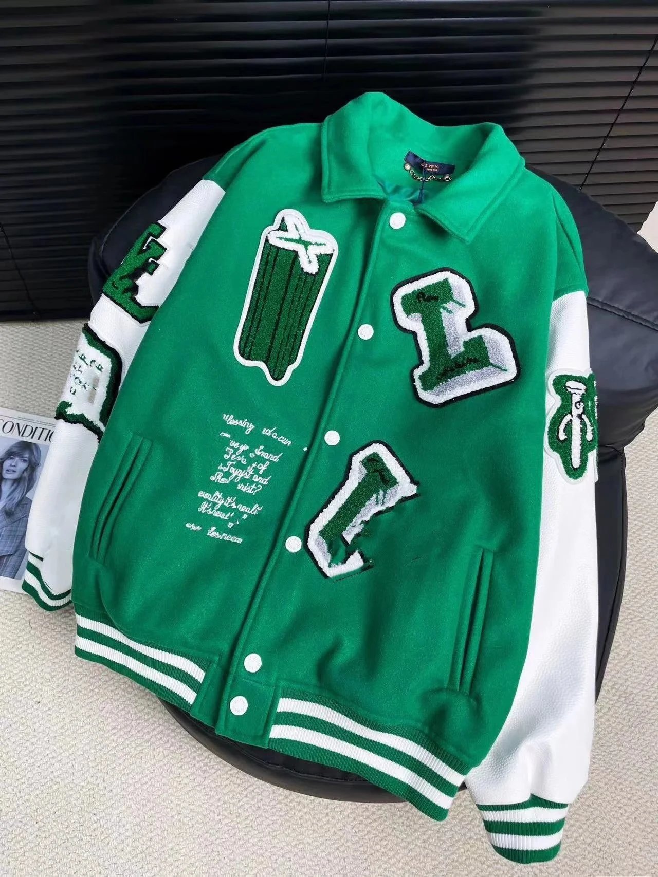 Union Varsity Jacket Emerald Green with Embroidered Logo Outerwear - 9