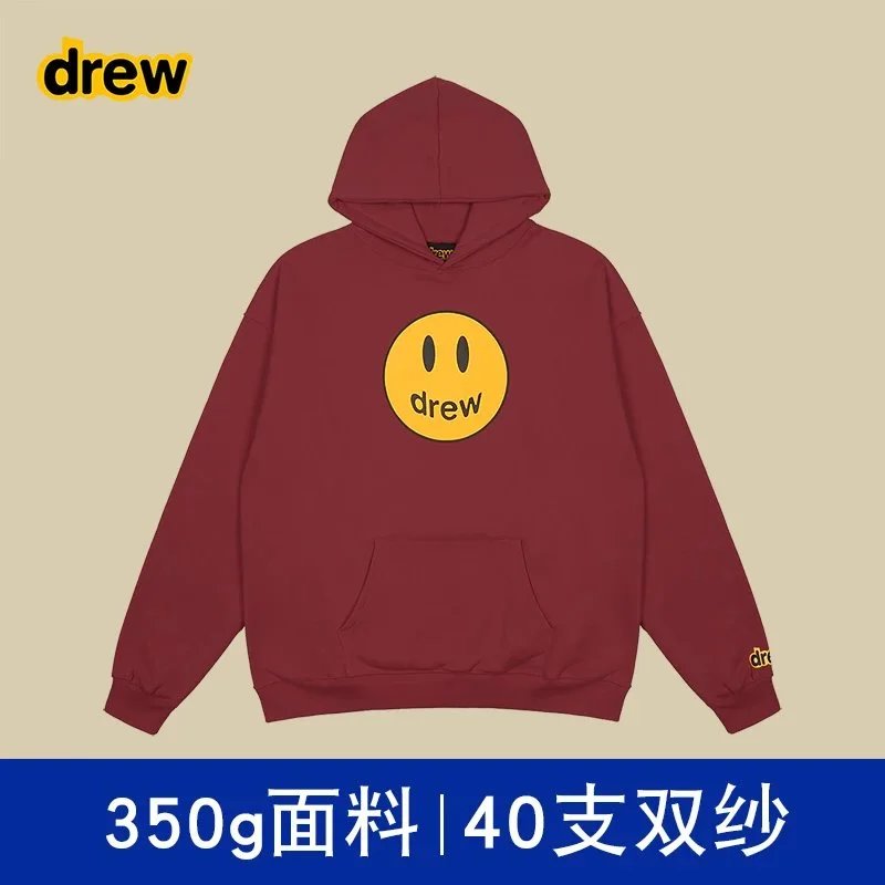 Drew Drew Smiley Face Hoodie in Wine Red Red