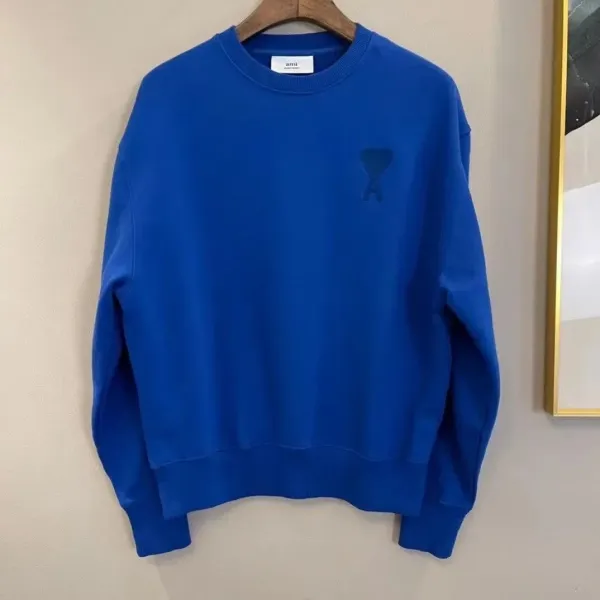 Ami Paris Heart Logo Crewneck Sweatshirt Blue - 1