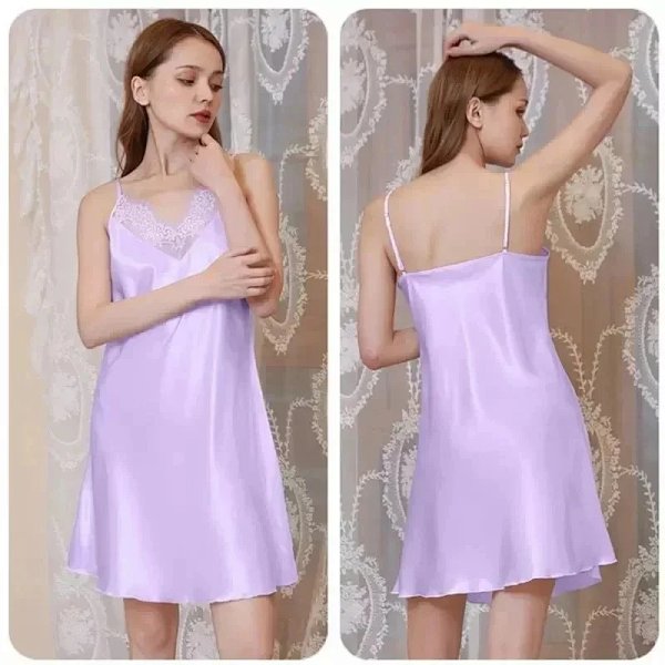 Design Lace-Trimmed Satin Slip Dress Lavender Sleepwear product listing in Litbuy spreadsheet finds
