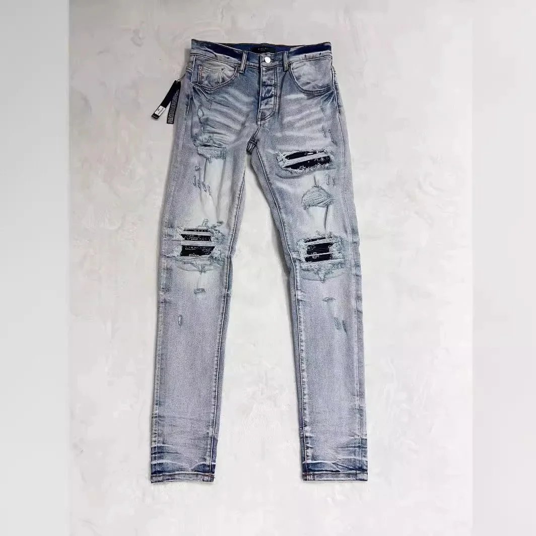 Distressed Light Blue Slim Fit Ripped Jeans