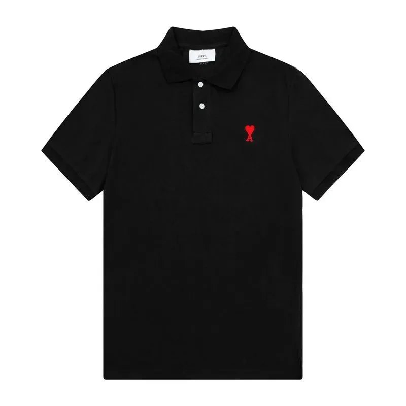 Ami Paris Ami Paris Black Polo Shirt with Red Heart Logo Black