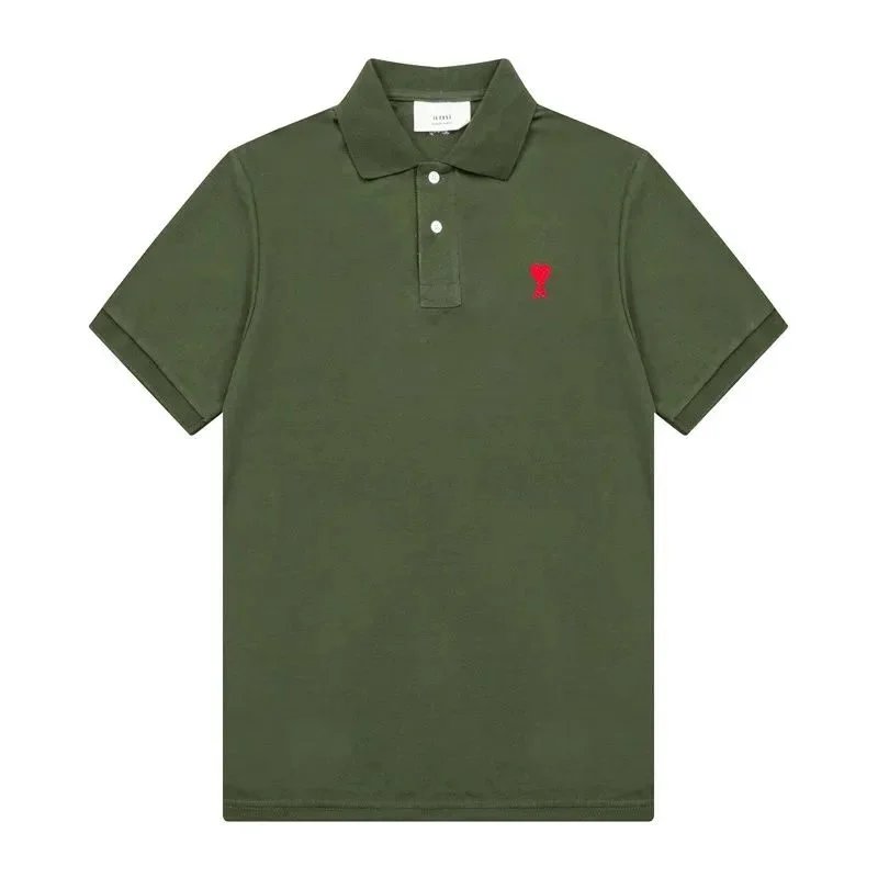 Ami Paris Ami Paris Olive Green Polo Shirt with Red Embroidery Green