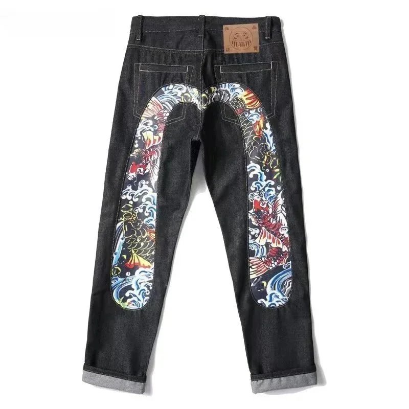 Evisu Denim Jeans Black Embroidered Streetwear