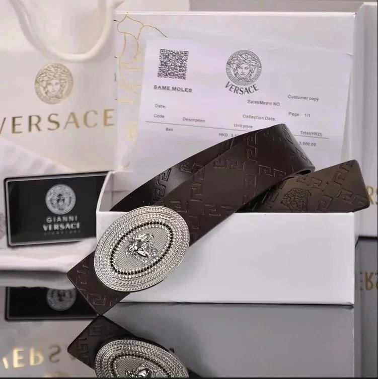 Versace Versace Medusa Embossed Leather Belt Brown