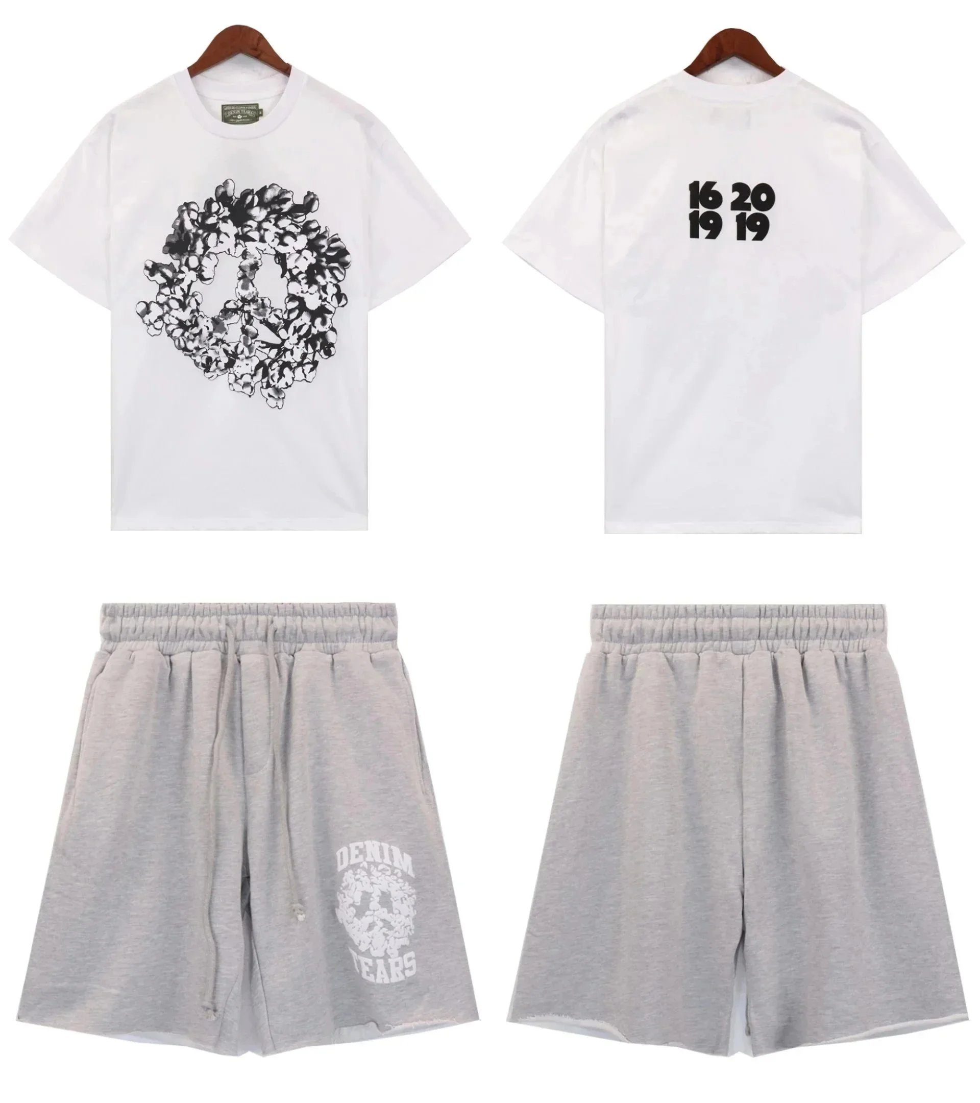 Denim Tears White Denim Tears Graphic T-Shirt and Grey Shorts Set White