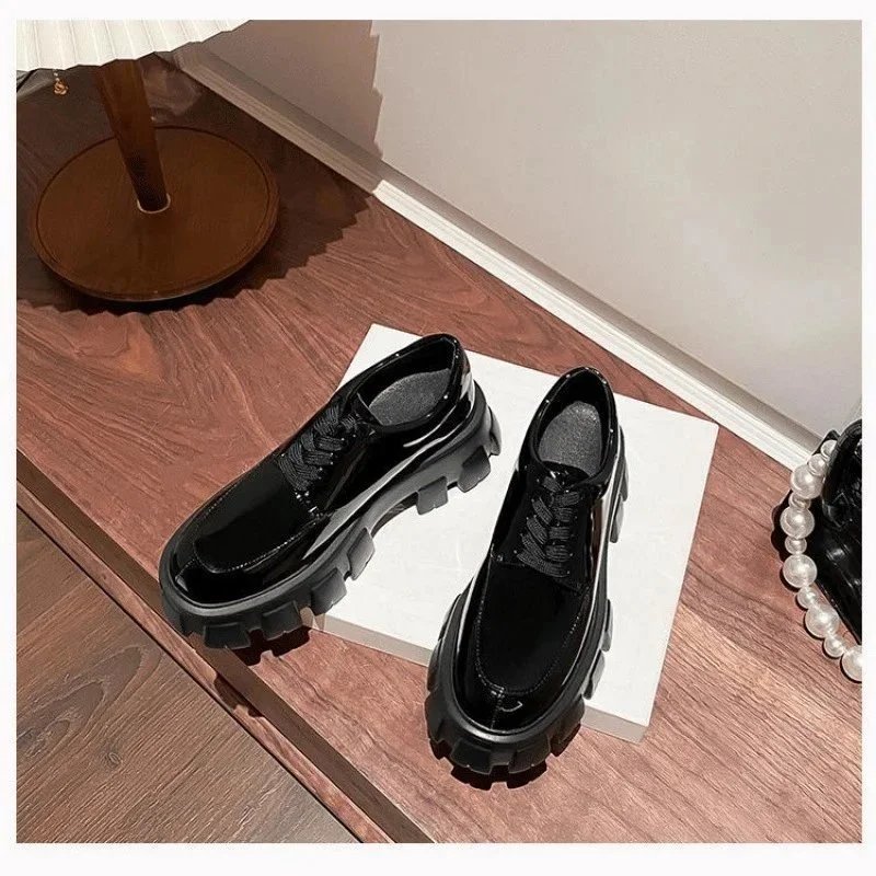 Prada Black Patent Leather Loafers with Chunky Sole Black