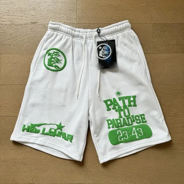 Hellstar Path to Paradise White Embroidered Sweat Shorts - 1