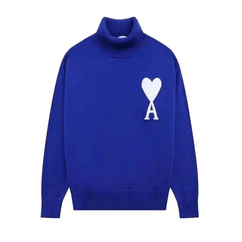 AMIIDM AMIIDM Blue Turtleneck Sweater with White Heart Logo Blue