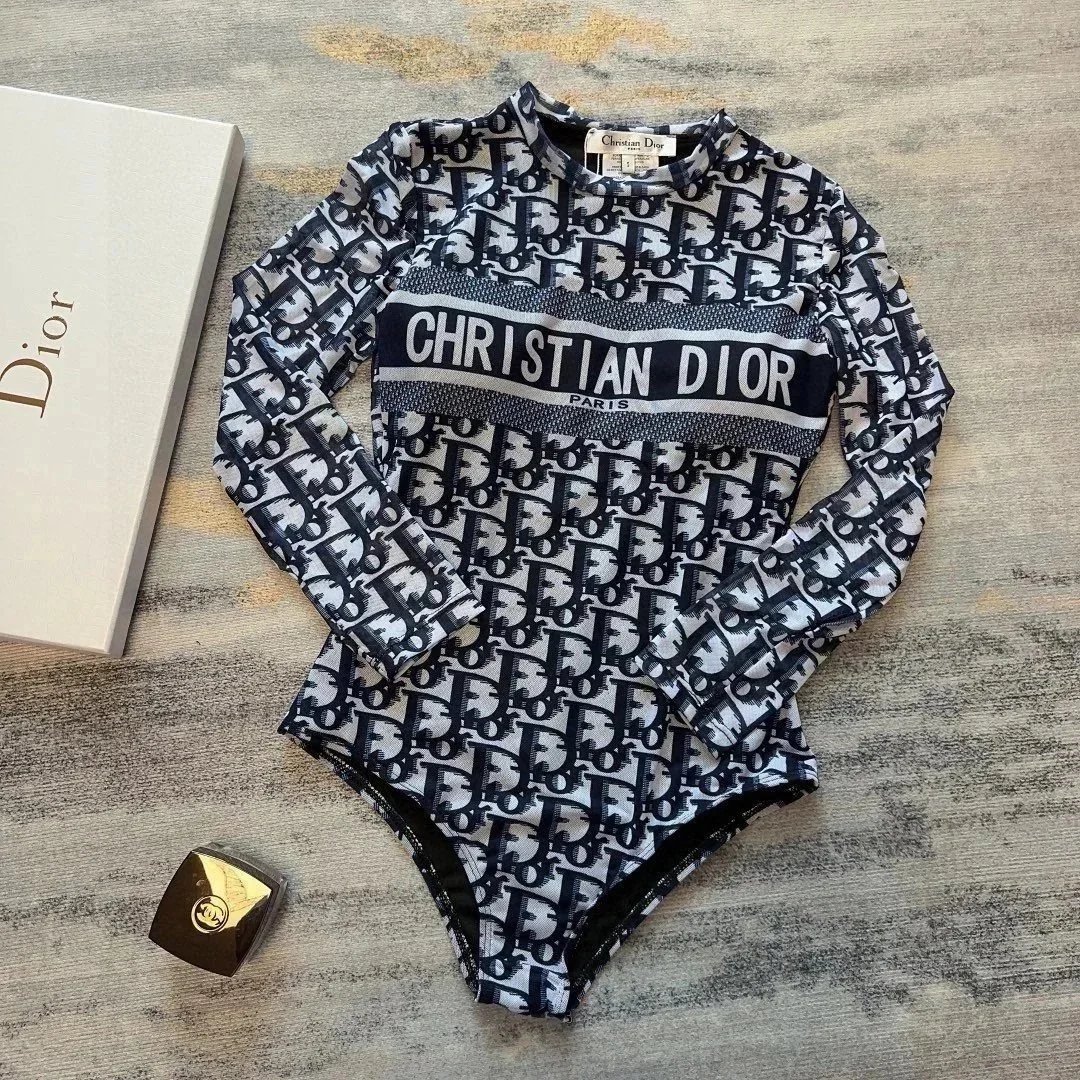Christian Dior Monogram Bodysuit in Navy/White Navy