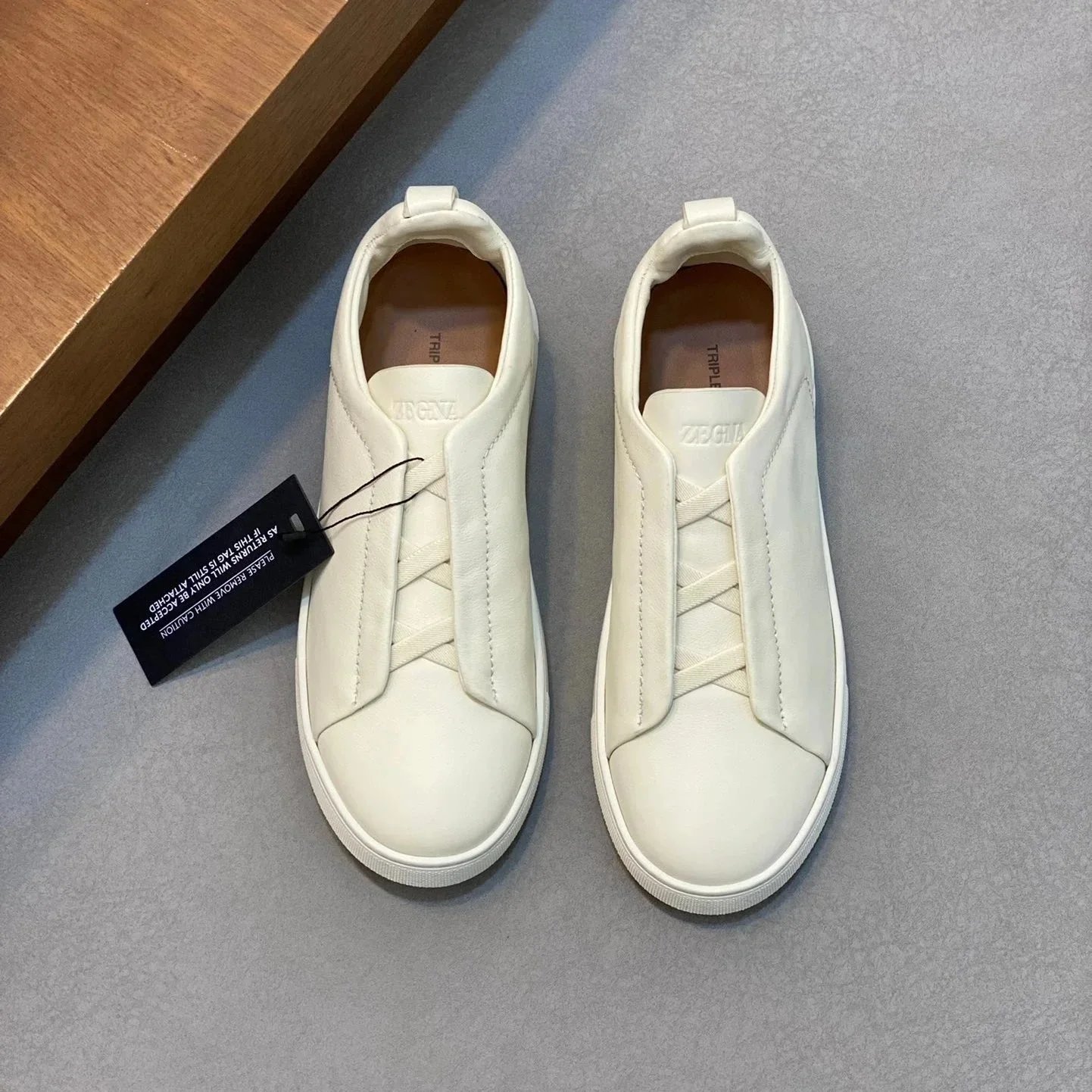 Leather Slip-On Sneakers Black White Mint Casual