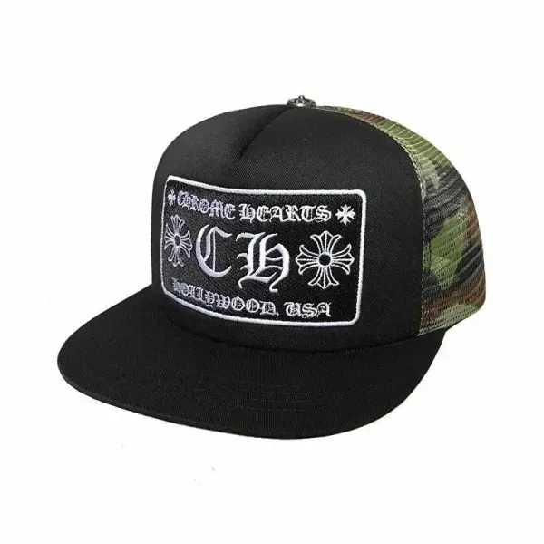 Chrome Hearts CH Logo Patch Black Camo Mesh Trucker Hat - 1