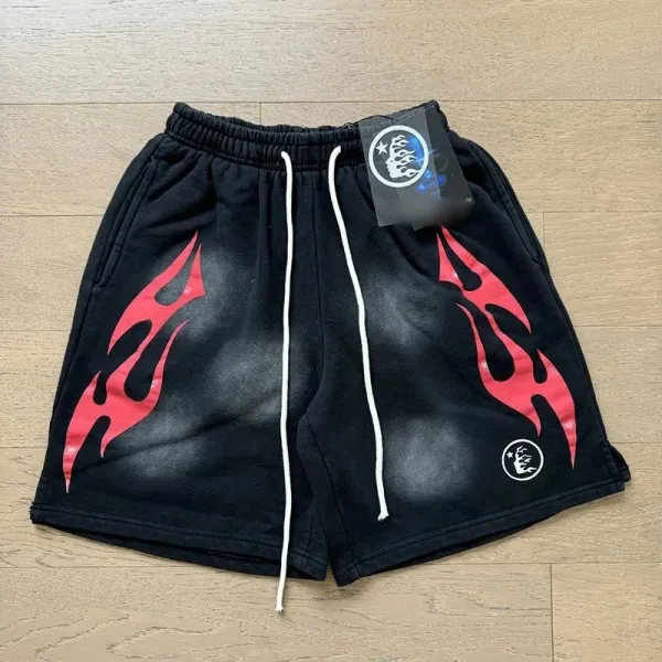 Flame Graphic Sweatshorts Black with Red Flames Shorts - 1