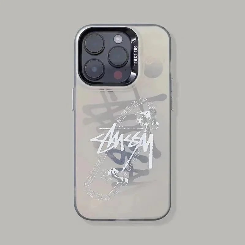 Stussy Phone Case with Skateboard Graphic Beige