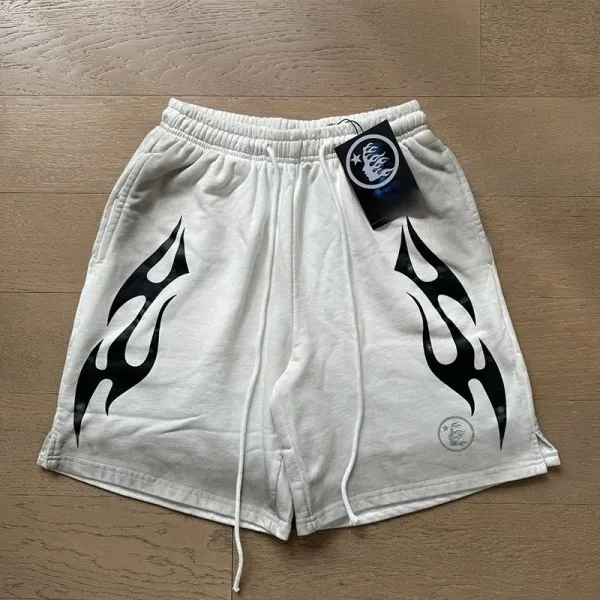Flame Graphic Drawstring Shorts White - 1