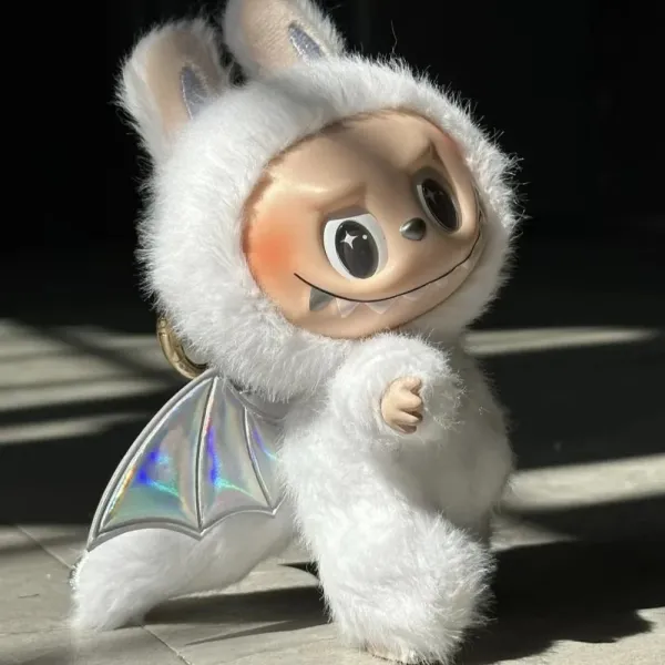 Molly x Labubu Batwing Plush Keychain White - 1