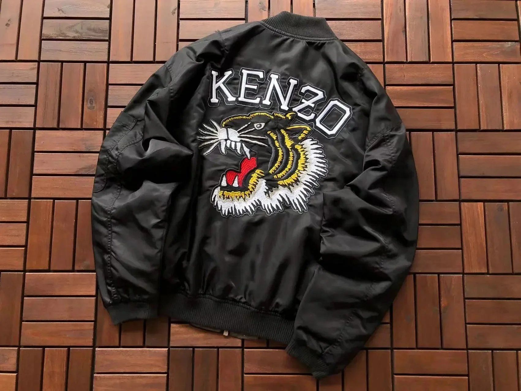 Kenzo Tiger Embroidered Olive Green Bomber Jacket