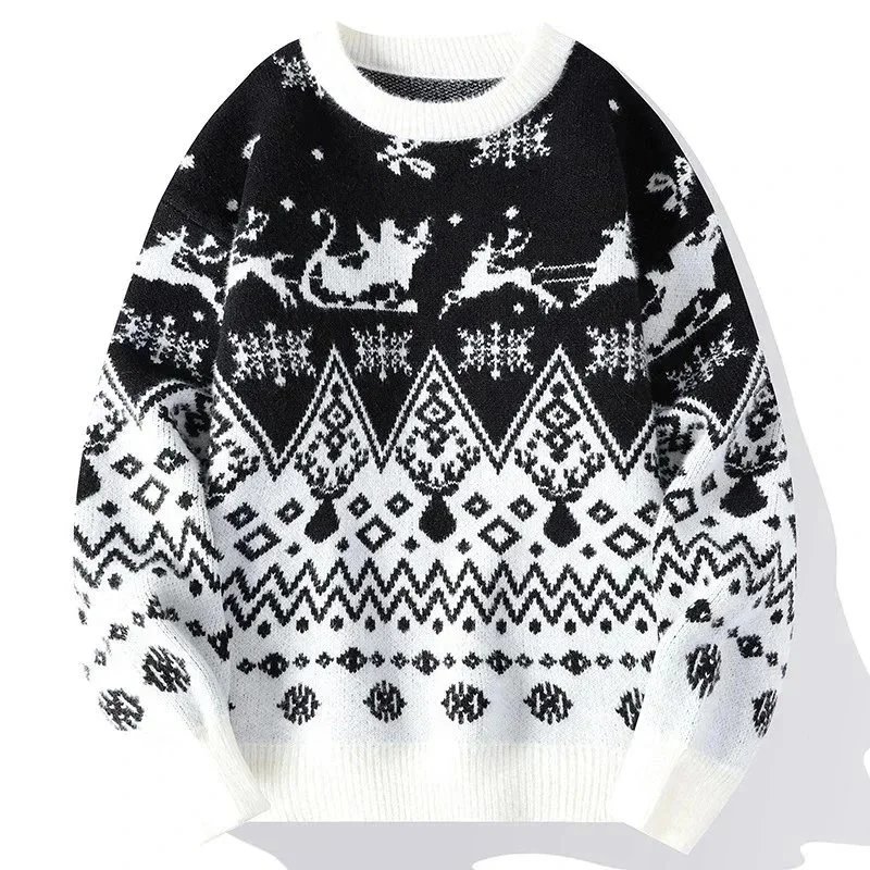 Christmas Knit Sweater Red White Fair Isle Holiday Pullover