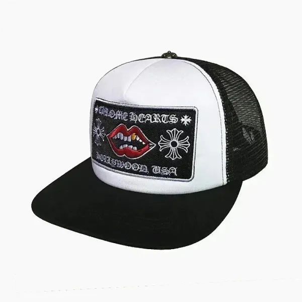 Chrome Hearts Lip Patch Trucker Hat Black and White Baseball Cap - 1