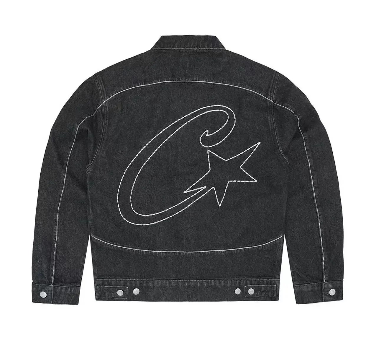 CLOT CLOT Dark Wash Denim Jacket with White Embroidery Black
