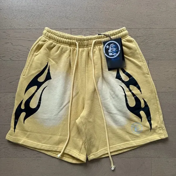 Flame Graphic Terry Shorts in Yellow - 1