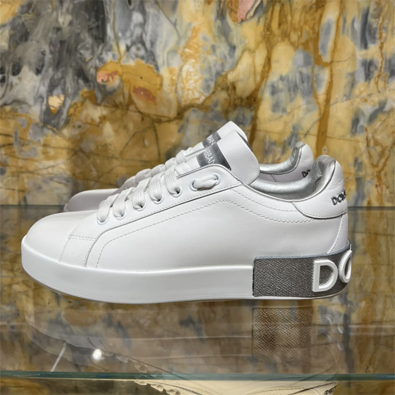 Dolce & Gabbana Dolce & Gabbana White Leather Sneakers with Silver Accents White