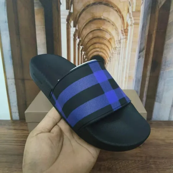 Burberry Check Slide Sandals Black and Royal Blue - 1