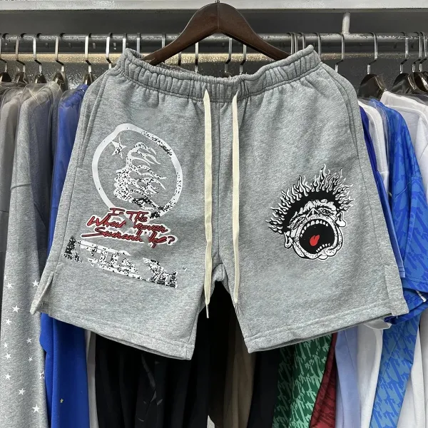 Design Graphic Print Sweatshorts Gray Shorts - 1