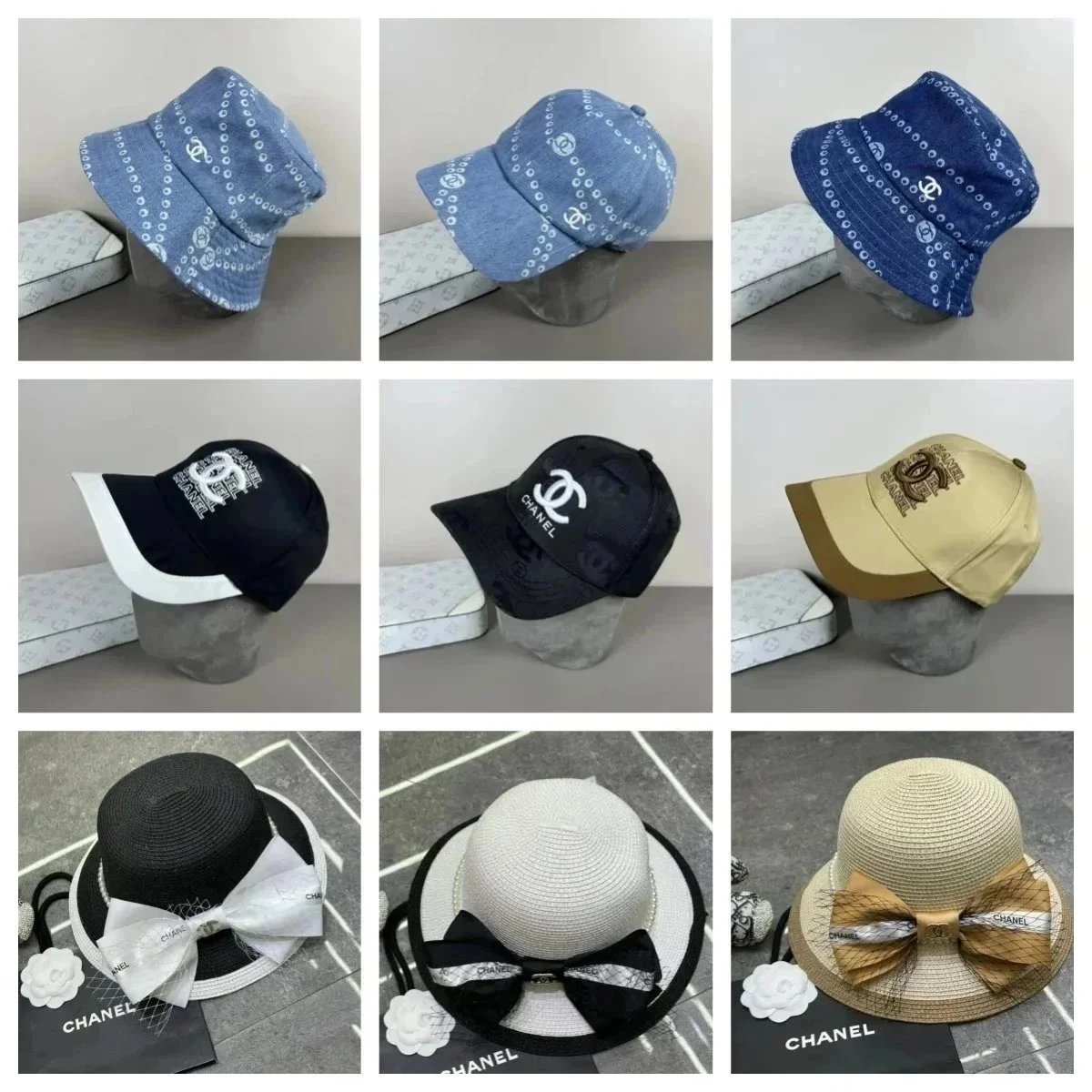 Chanel Bandana Print & Straw Bow Hats [40 styles]