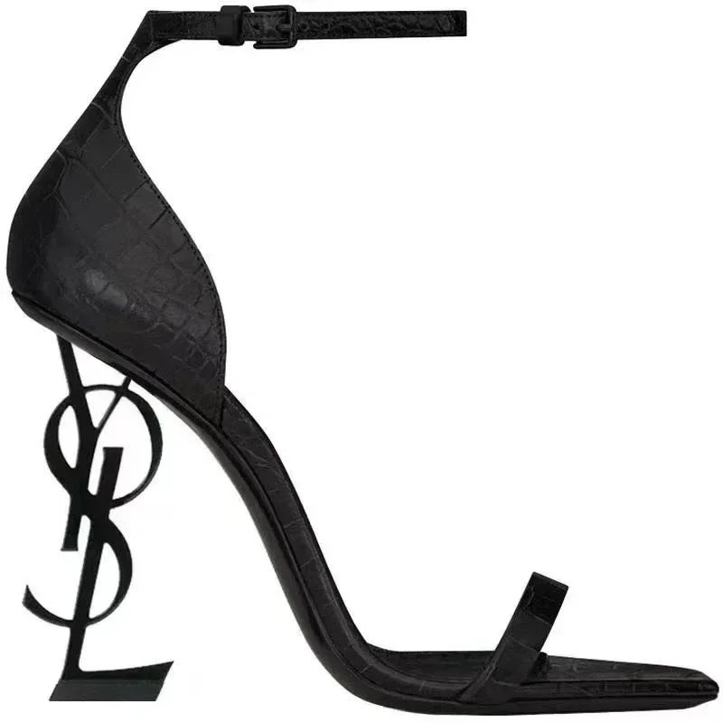 Saint Laurent Tribute Y-Heel White Patent Leather Ankle-Strap Heels - 9