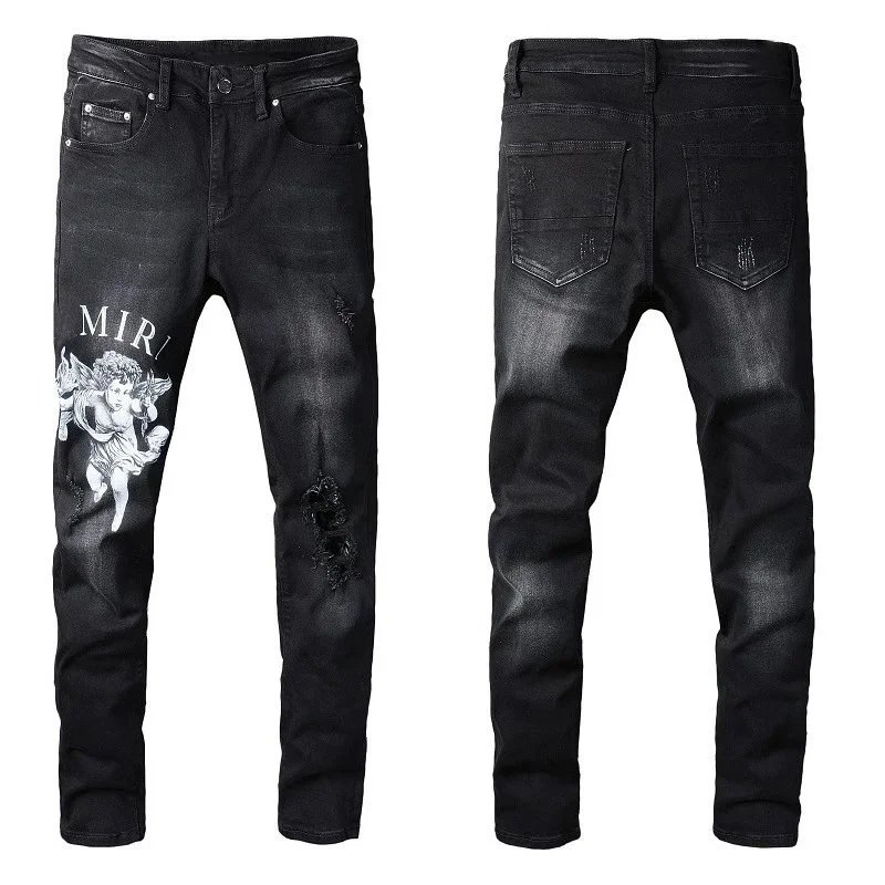 MIRI Angel Print Distressed Slim Jeans