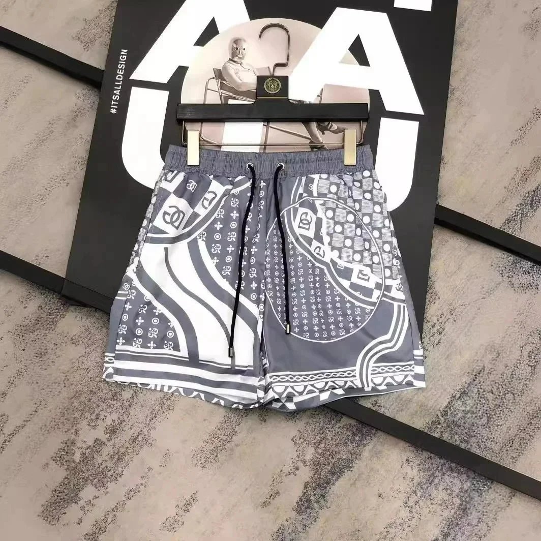 Chanel Logo Print Navy White Gray Board Shorts