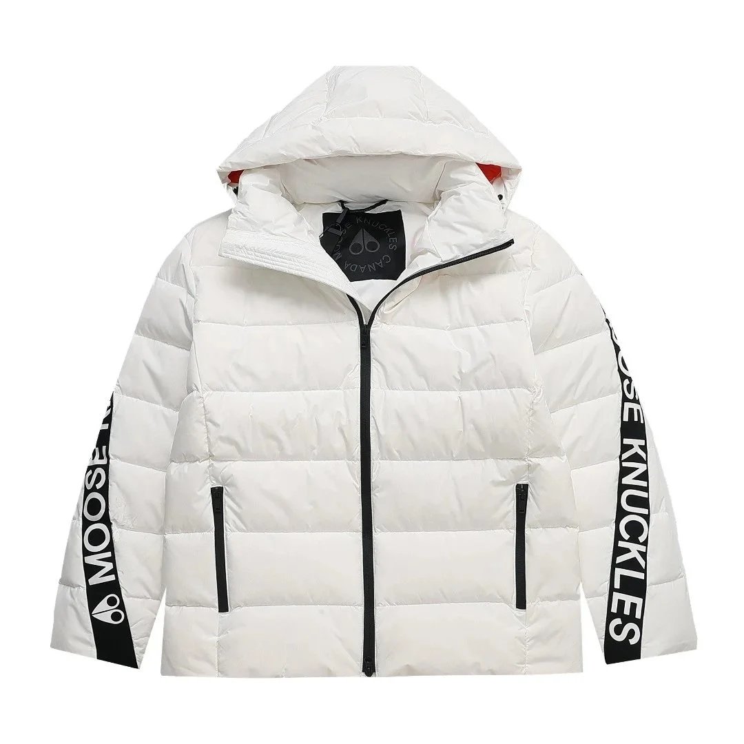 Moose Knuckles Moose Knuckles White Down Jacket with Logo Sleeves White