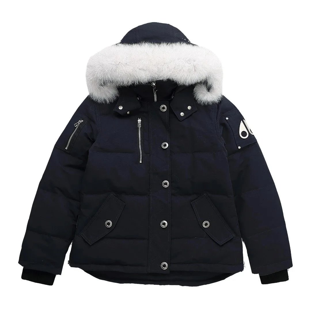 Mackage Mackage Nuptse Down Jacket in Navy with White Fur Trim Navy