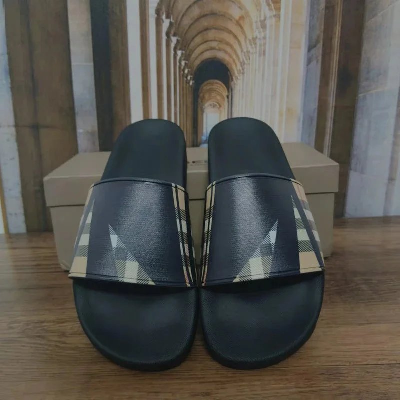 Burberry Check Slide Sandals Brown - 12