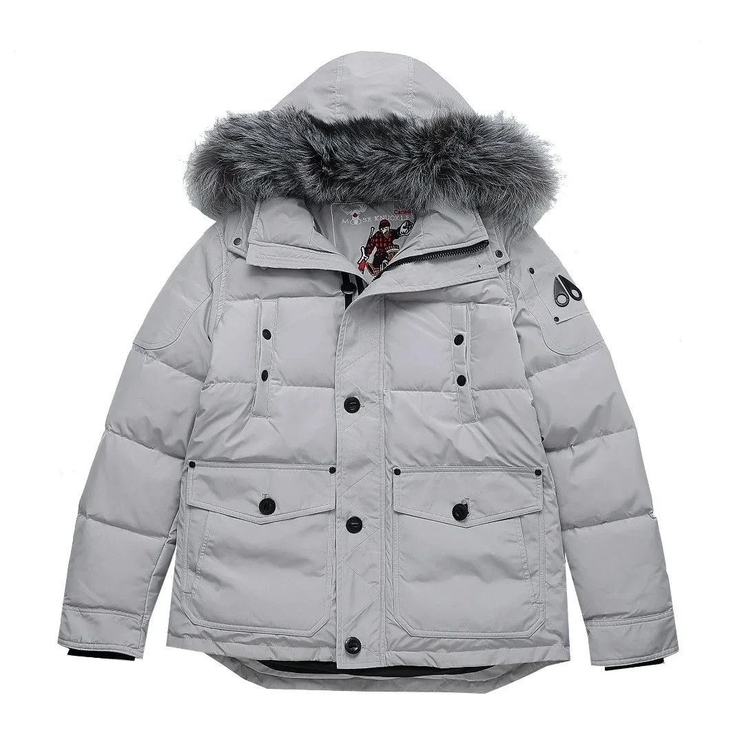 Moose Knuckles Moose Knuckles Grey Fox Fur Trim Down Jacket Grey