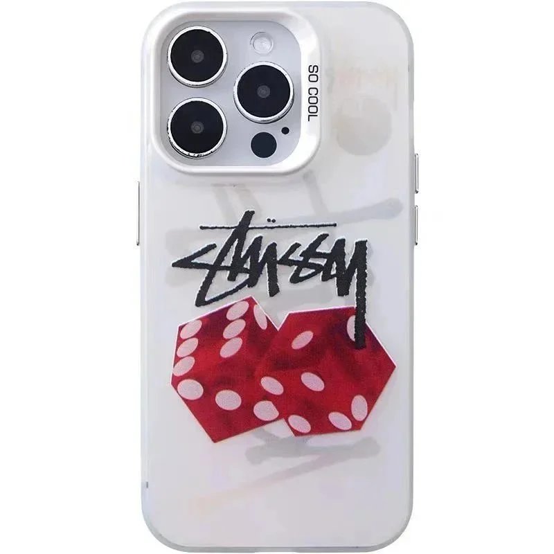 Stussy Transparent Phone Case with Red Dice Design White