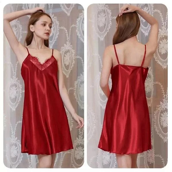 Design Red Satin Lace-Trimmed Slip Nightdress Sleepwear product listing in Litbuy spreadsheet finds