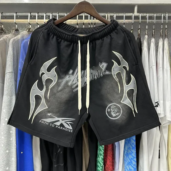 Path To Paradise Flame Graphic Shorts Black - 1