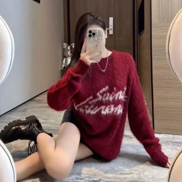 Saint Tears Distressed Logo Knit Sweater Burgundy - 6