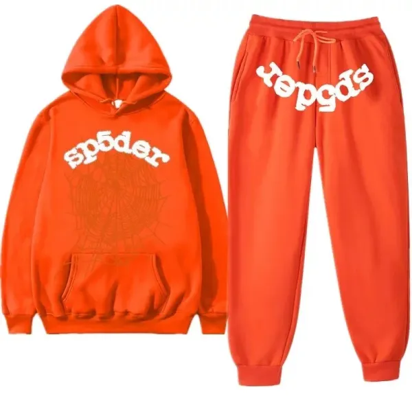 Spider Web Graphic Hoodie and Sweatpants Set Royal Blue Casual Set - 7
