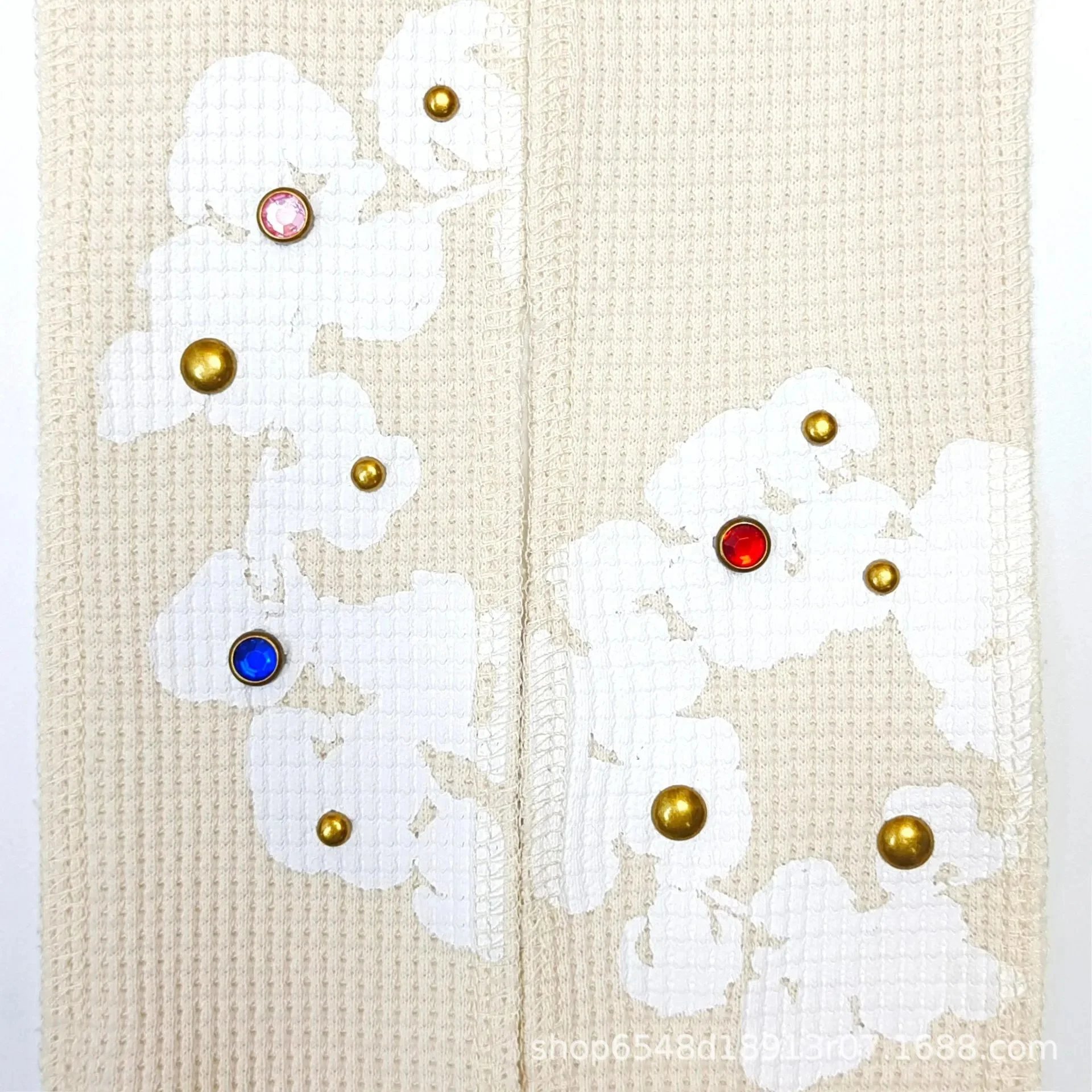 Embroidered Floral Knit Scarf Beige Accessories - 5