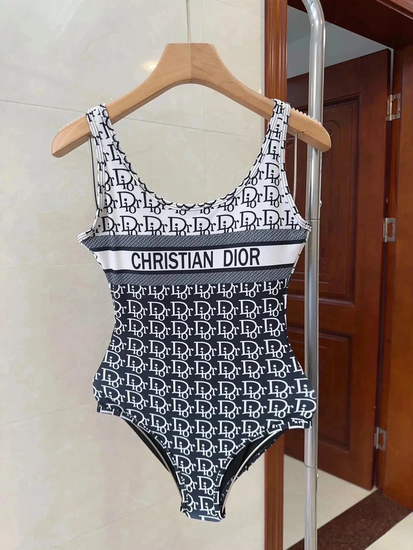 Christian Dior Monogram One-Piece Swimsuit Black