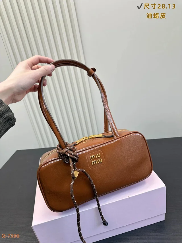 Miu Handbags Zip-Top Bowling Bag with Long Shoulder Strap product detail image 6
