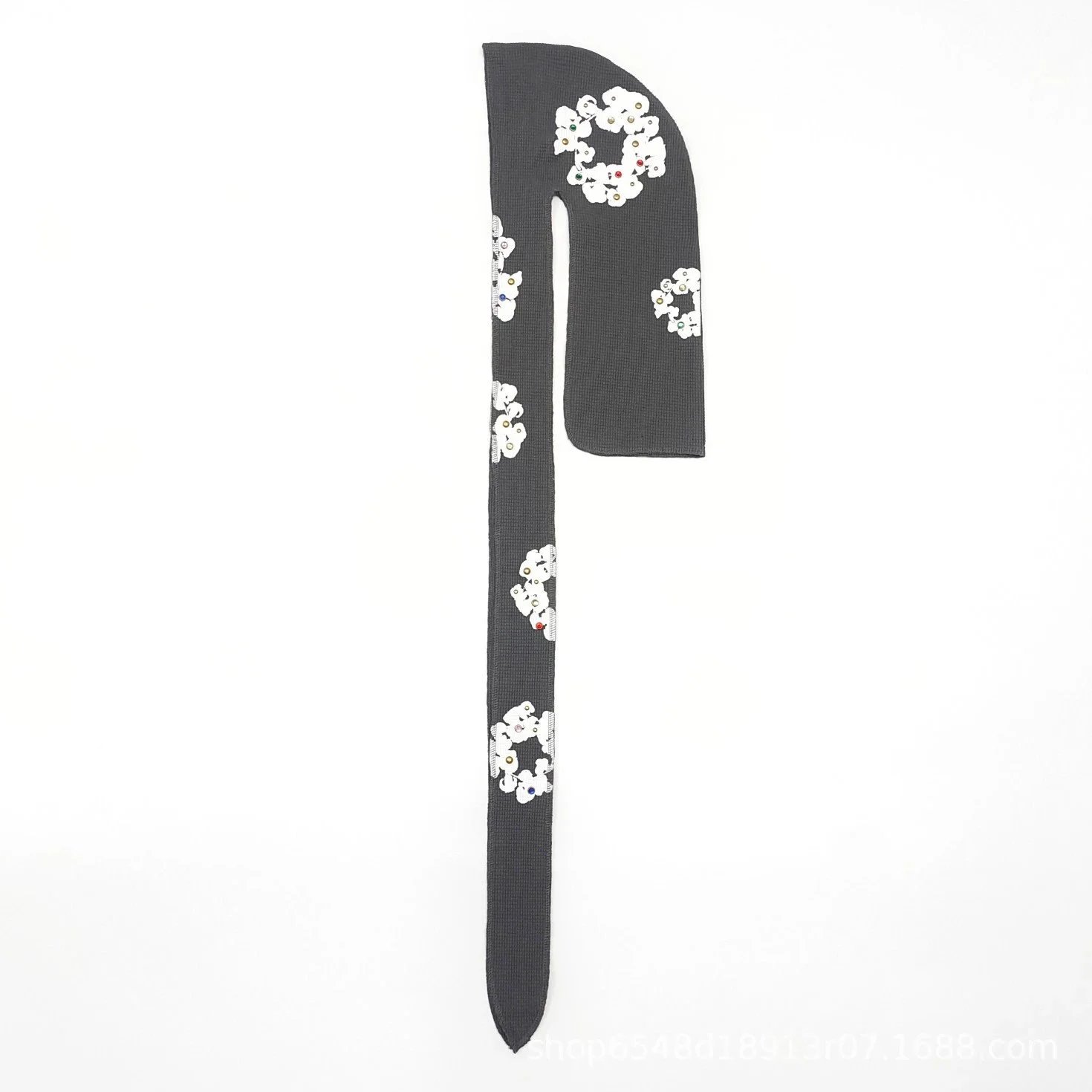 Embroidered Floral Knit Scarf Beige Accessories - 9