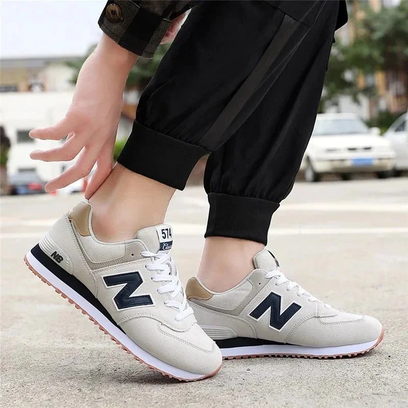 New Balance 574 Beige Navy Classic Sneakers